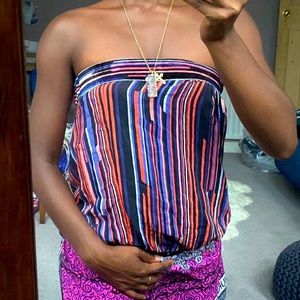 French Connection silk tube top strapless striped